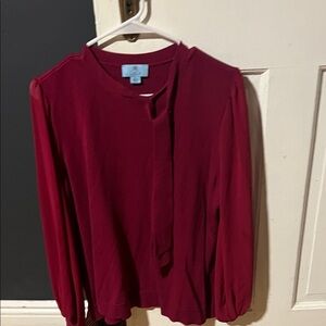 CeCe Deep Burgundy Tie-Neck Blouse